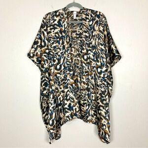 Chico’s Leopard Print Ruana Coverup Women’s One Size Beach Swim Coverup Topper